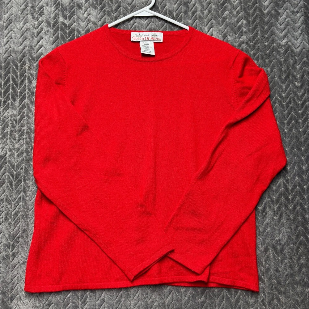 Queen Of Scots Sweater XL Red Cashmere Crew Neck Long Sleeve (2166)